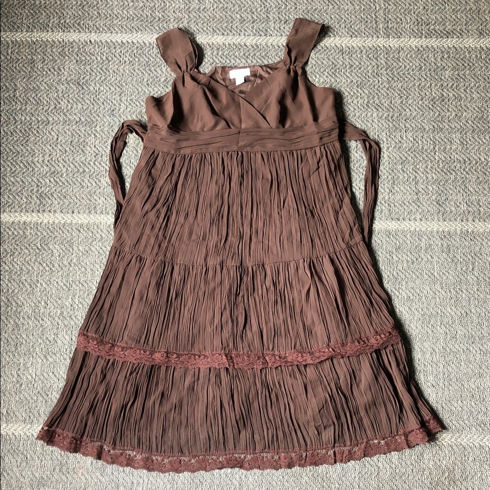 Motherhood Mauve-Brown Tiered Tie-Shoulder Sundress